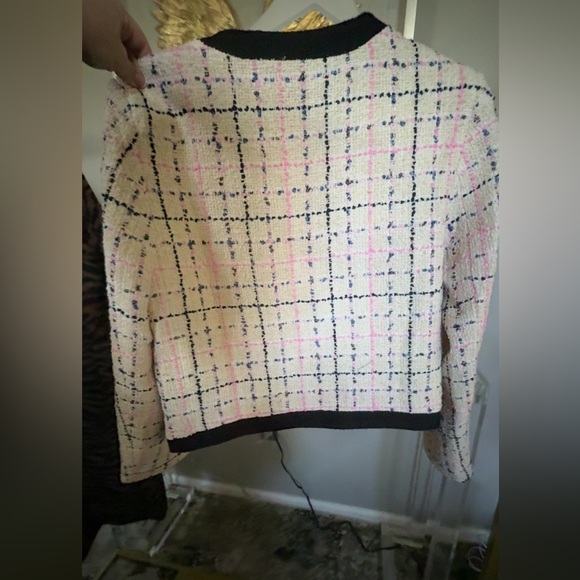 Women's Tweed Cropped Blazer with Black Trim 🆕 With Tags Size: XL - Picture 7 of 7